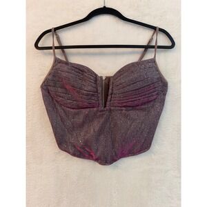 Akira Purple Glitter Corset Crop Top Metallic Sweetheart Pleated Bodice XL